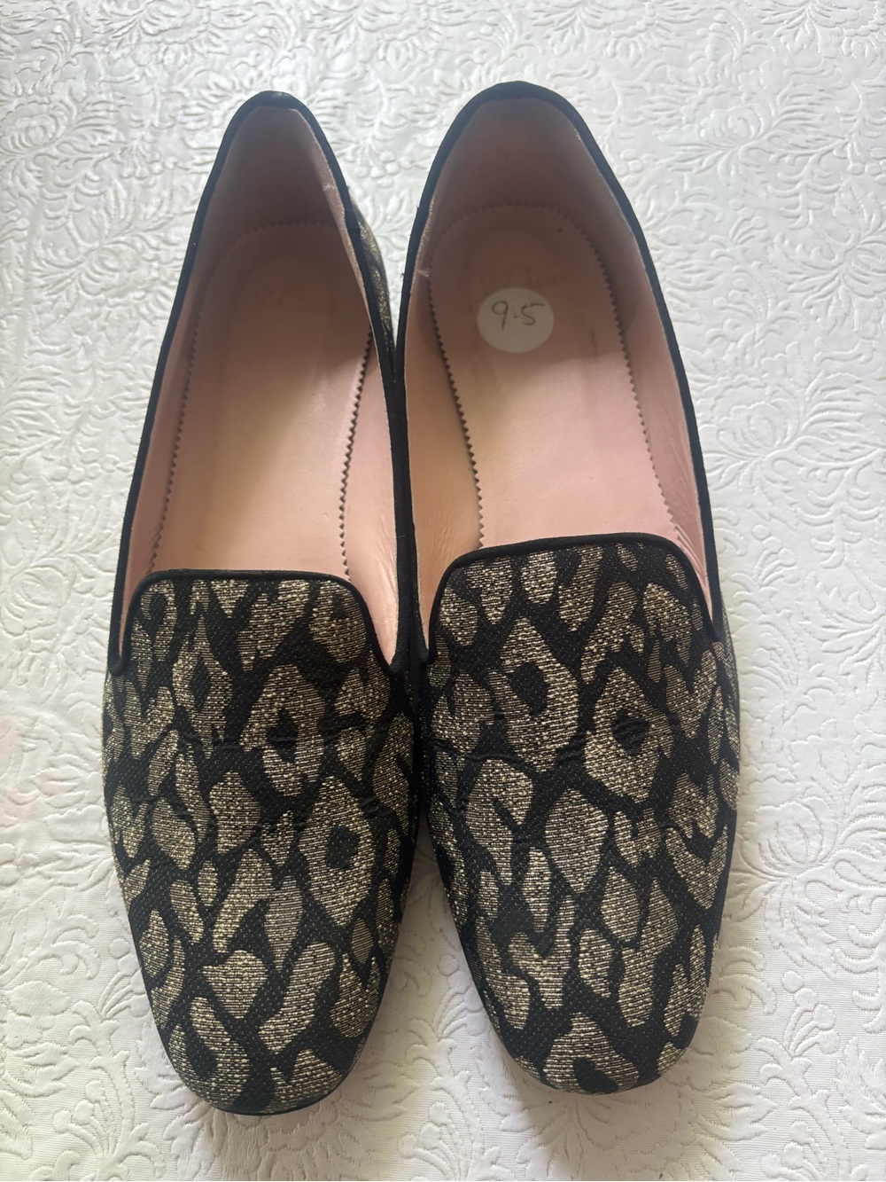 J. Crew Metallic Leopard Smoking Slipper Loafers, Size 9.5